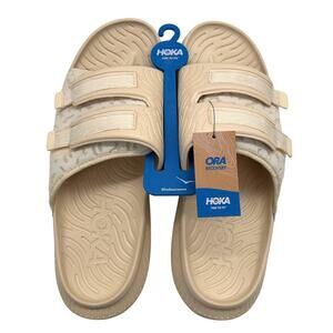 New HOKA Shoes Men Sz 14 Shortbread Ora Luxe Recovery Slide Sandals Tan 1134150